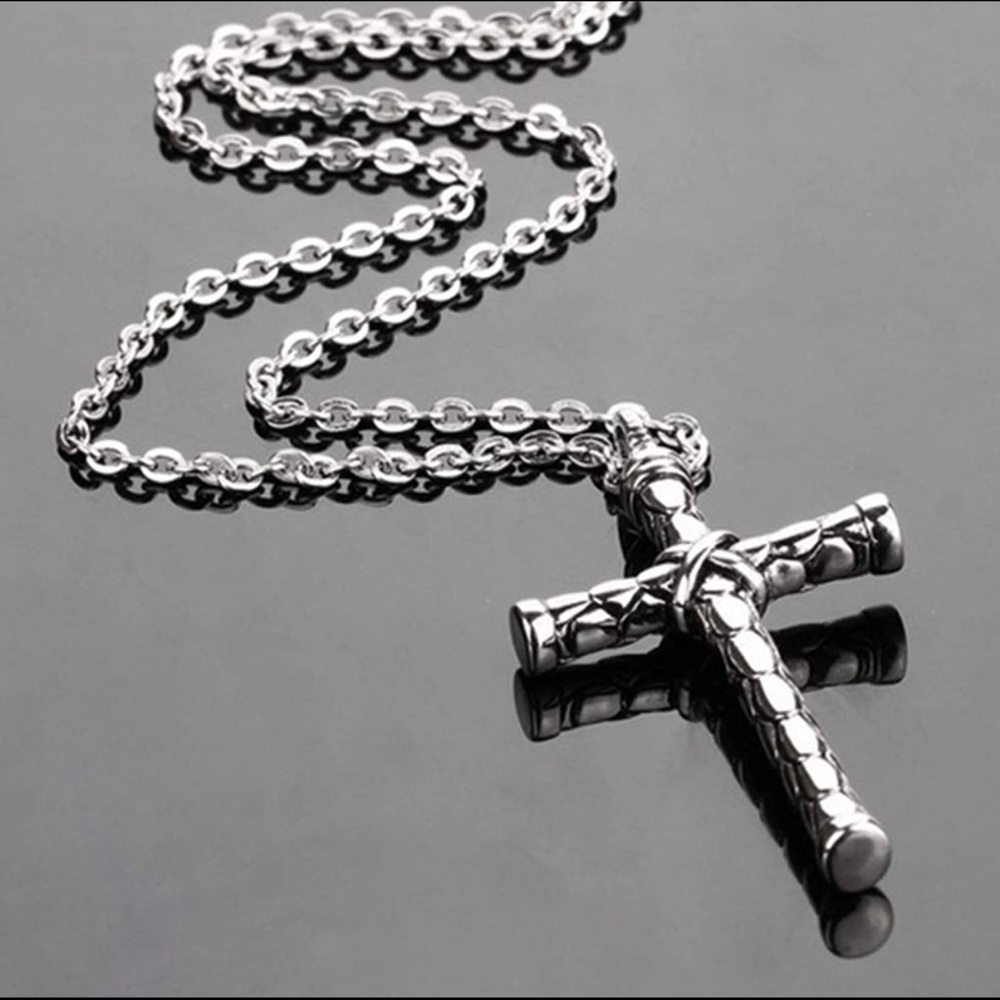 Stainless Steel Silver Tone Cross Necklace